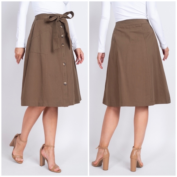 LAST 1❗️VERY J Feminine Chic Olive Midi Skirt - Picture 5 of 7